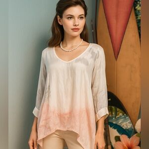 Scandal Italy,Funky,Unique,Fabulous Silk Gauzy,Romantic, Blouse,Pull-Over,Size M